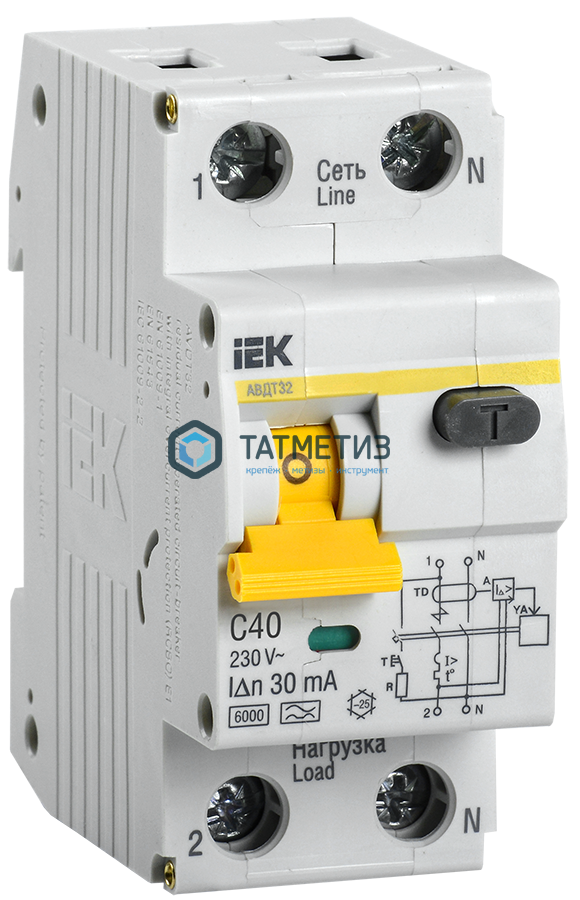 Выключатель автоматический дифференциального тока 2п C 40А 30мА тип A 6кА АВДТ-32 (1P+N) IEK -  магазин «ТАТМЕТИЗ»