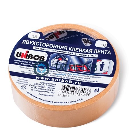 Лента клейкая двусторонняя, 38 мм х 25 м, на полипропиленовой основе// UNIBOB Лента клейкая двусторонняя, 38 мм х 25 м, на полипропиленовой основе// UNIBOB