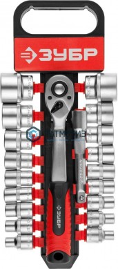 Набор торцевых головок, 1/2", на пласт рельсе, трещотка, удл-ль, Cr-V, 10-24мм,12 пред ЗУБР "МАСТЕР" -  магазин крепежа «ТАТМЕТИЗ»