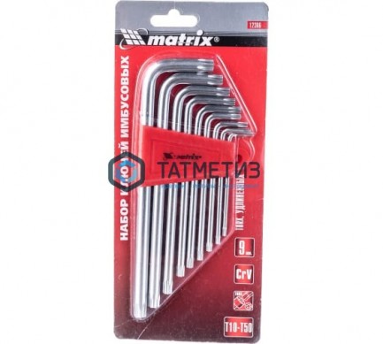 Набор ключей имбусовых TORX, T10-T50, CrV, 9 шт, удлиненные, сатин.// MATRIX -  магазин крепежа «ТАТМЕТИЗ»