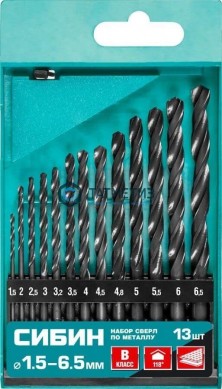 Набор сверл по металлу, 13 шт (1.5-6.5мм), класс В СИБИН | «ТАТМЕТИЗ» Набор сверл по металлу, 13 шт (1.5-6.5мм), класс В СИБИН - магазин крепежа «ТАТМЕТИЗ»