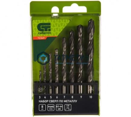Набор сверл по металлу, 3-10 мм 8 шт Р6М5 пластиковый кейс// Сибртех | «ТАТМЕТИЗ» Набор сверл по металлу, 3-10 мм 8 шт Р6М5 пластиковый кейс// Сибртех - магазин крепежа «ТАТМЕТИЗ»