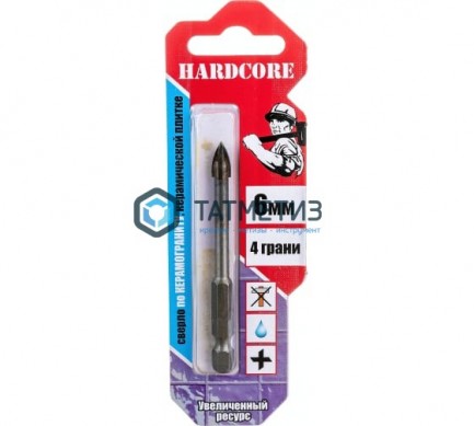 Сверло по керамограниту и керамике 6 мм, 4 грани Hardcore | «ТАТМЕТИЗ» Сверло по керамограниту и керамике 6 мм, 4 грани Hardcore - магазин крепежа «ТАТМЕТИЗ»