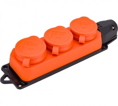 Розетка (колодка) 3-м Омега РБ33-1-0м, ОРАНЖЕВАЯ, IP44 каучук ИЭК -  магазин крепежа «ТАТМЕТИЗ»