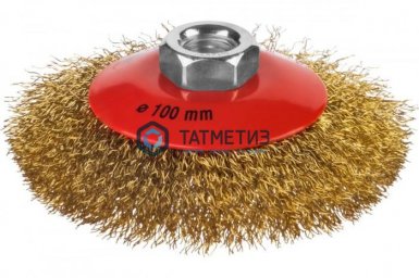 Щетка для УШМ тарелка 100 мм, М14, витая стальная латунированная проволока 0,3 мм, MIRAX -  магазин крепежа  «ТАТМЕТИЗ»