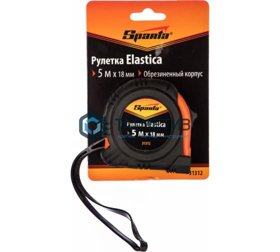 Рулетка Elastica, 5 м х 18 мм, обрезиненный корпус SPARTA Рулетка Elastica, 5 м х 18 мм, обрезиненный корпус SPARTA