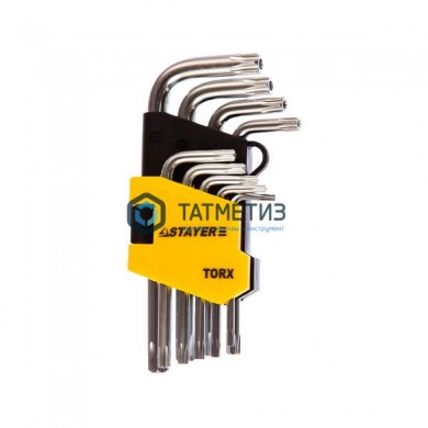 Набор ключей имбусовых TORX,  T2-T10, Cr-V, 9 шт, короткие, сатин. покрытие STAYER "MASTER" -  магазин крепежа «ТАТМЕТИЗ»