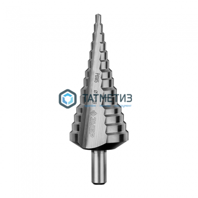 Сверло ступенчатое 4-39 мм 14 ступ по сталям и цвет.мет., Р6М5, L-113мм, 3-гран. хв.10мм ЗУБР | «ТАТМЕТИЗ» Сверло ступенчатое 4-39 мм 14 ступ по сталям и цвет.мет., Р6М5, L-113мм, 3-гран. хв.10мм ЗУБР - магазин крепежа «ТАТМЕТИЗ»