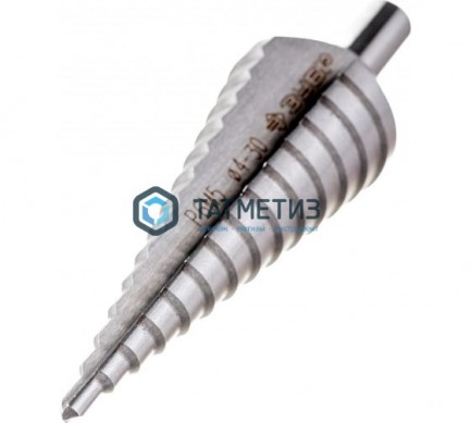 Сверло ЗУБР ступен. по сталям и цв.мет.ст.Р6М5, d 4-30мм, 14 ступ. L-100мм, трехгр. хвостовик 10 мм | «ТАТМЕТИЗ» Сверло ЗУБР ступен. по сталям и цв.мет.ст.Р6М5, d 4-30мм, 14 ступ. L-100мм, трехгр. хвостовик 10 мм - магазин крепежа «ТАТМЕТИЗ»